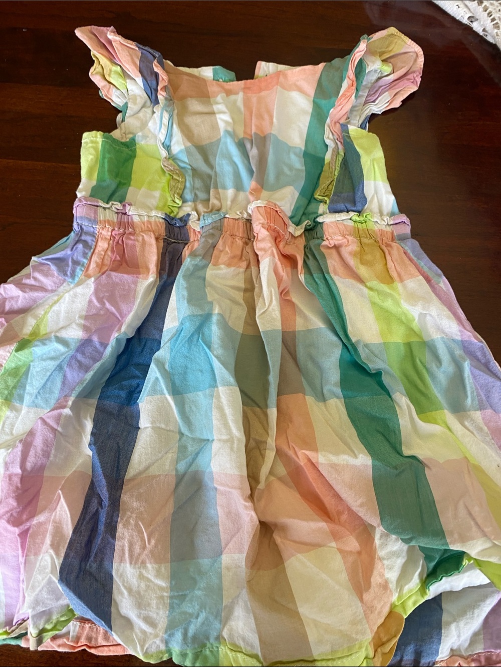 GAP Pastel Multi-Color Check Flutter-Sleeve Dress